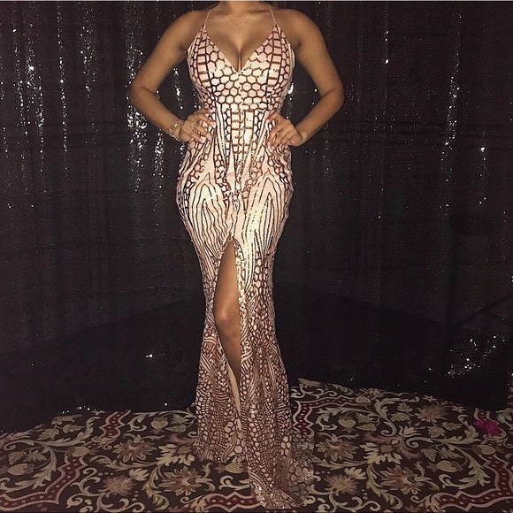 Light Pink & Rose Gold Sequined Prom/Formal Dress - Picture 1 of 3